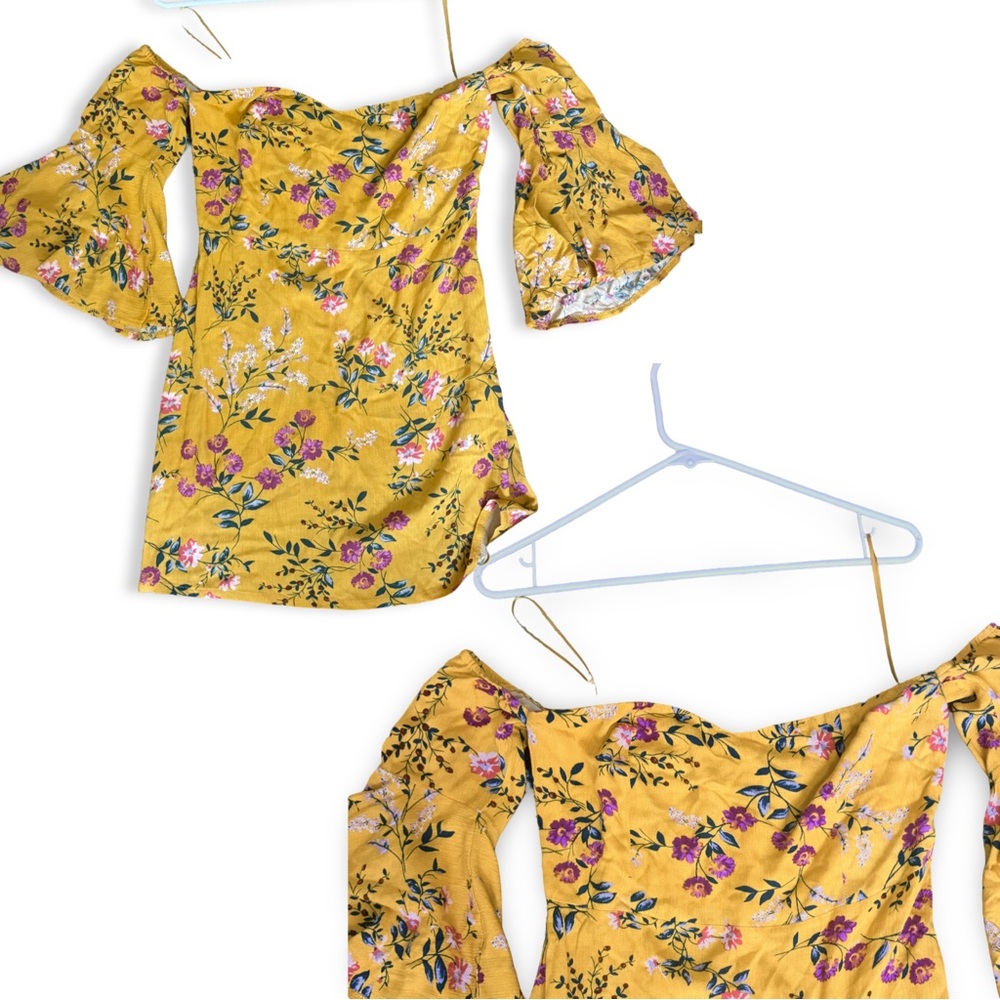 Yellow Ruffled Flutter Sleeve Mini Dress